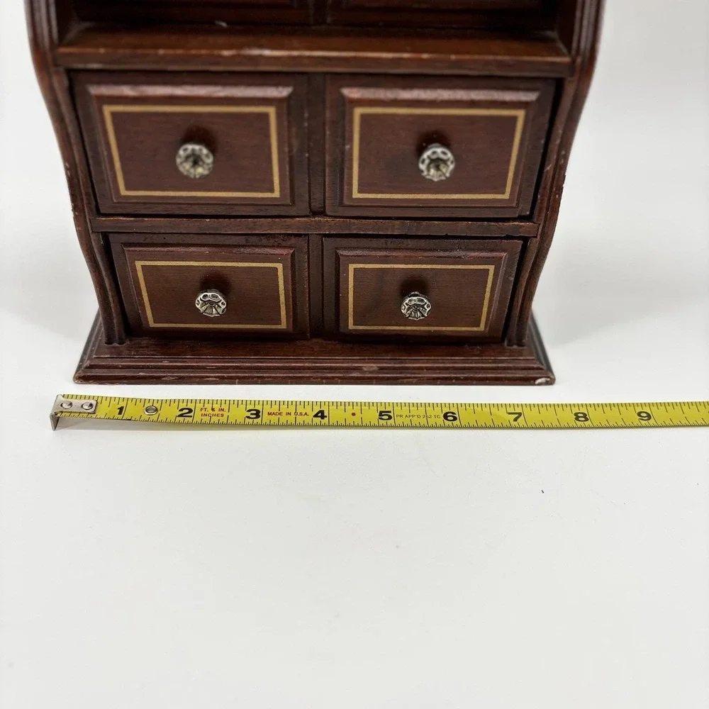 Vintage Brown Wooden Jewelry Box‎ With Drawers And Mirror
